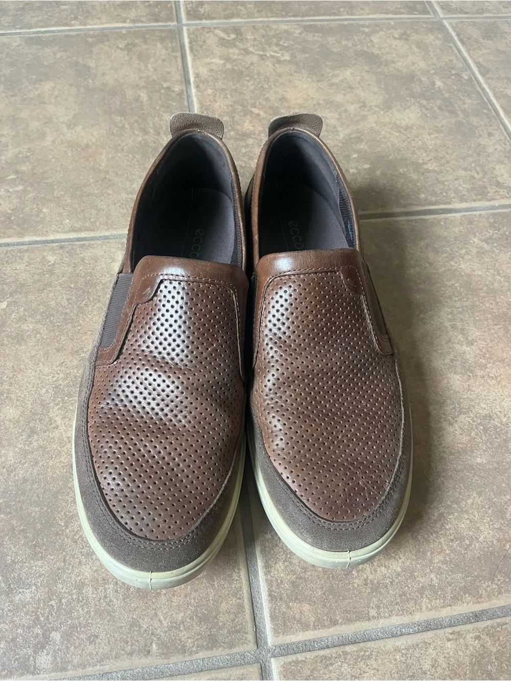 Ecco Brown Perforated Leather Slip-On Loafers